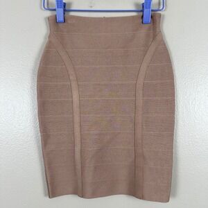 Guess Women's XS Bandage Mini Skirt Mauve Taupe Ribbed Bodycon